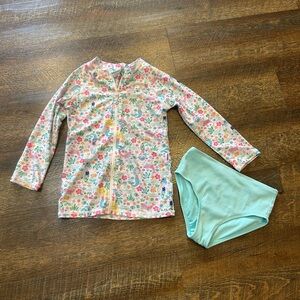Flap Happy Girls' Mint and Pink Mermaid Floral Long-Sleeve Rash Guard Set